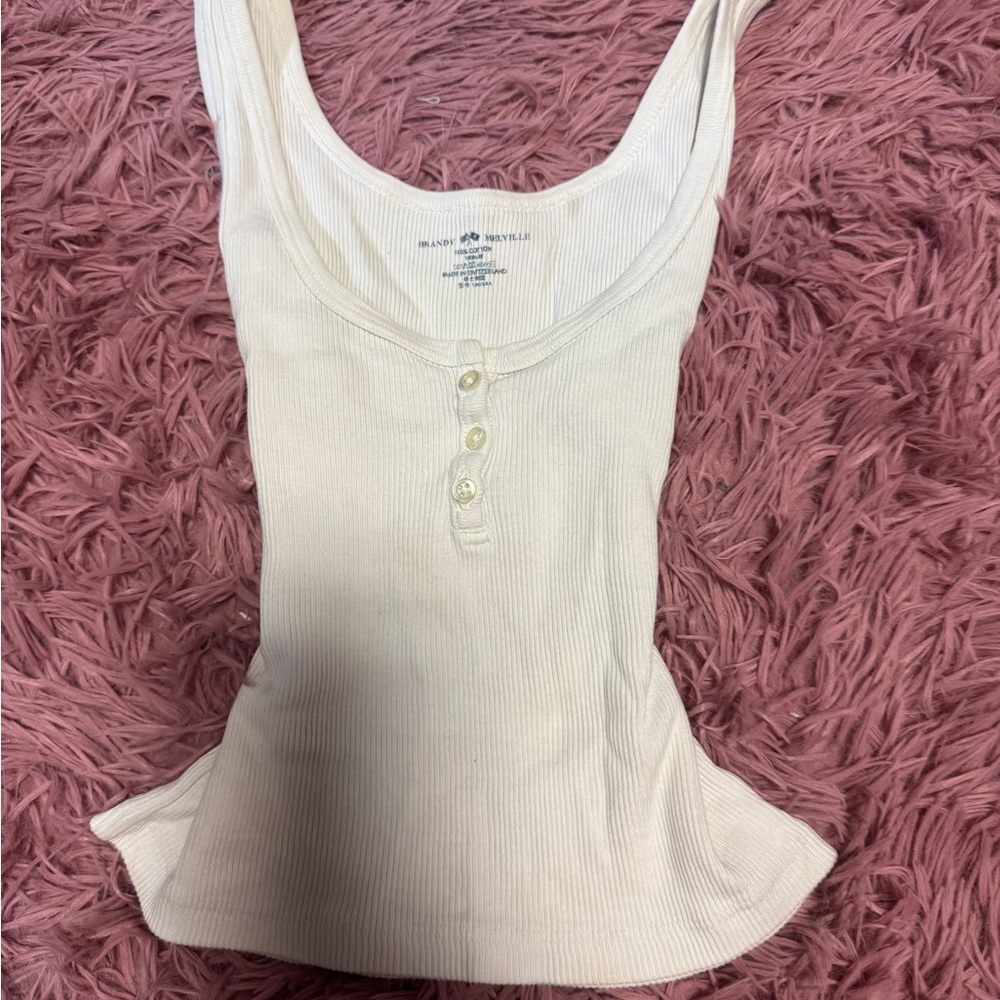 Brandy Melville White Ribbed Henley Tank
